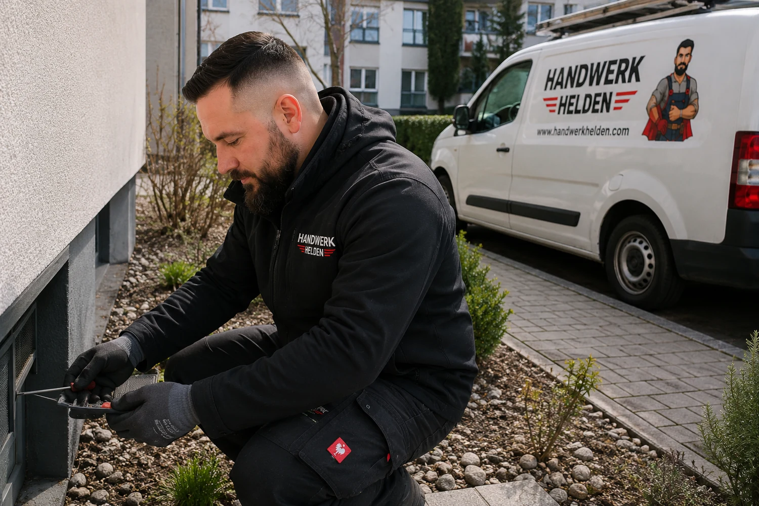 HandwerkHelden bei der Pflege einer Au&szlig;enanlage in Falkensee